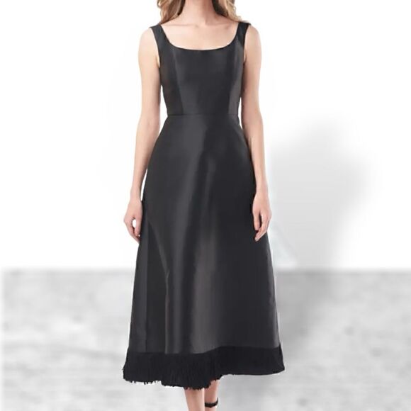 Kay Unger Black Sleeveless Fringe Bottom MIDI Dress - Picture 6 of 8